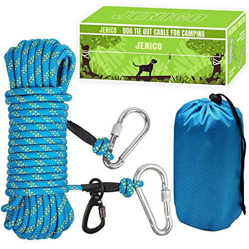 Dog Tie Out Cable for Camping - 50ft/70ft/100ft Portable Reflective Overhead Trolley System for Dogs up to 300lbs - Dog Lead for Yard Camping | Parks | Outdoor Events Blue - color: Blue, size: 100FT