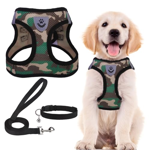 PUPTECK Adjustable Dog Harness Collar and Leash Set Step in No Pull Pet Harness for Small Medium Dogs Puppy and Cats Outdoor Walking Running, Soft Mesh Padded Reflective Vest Harnesses - color: Camouflage, size: S (CHEST 14.5"-16")