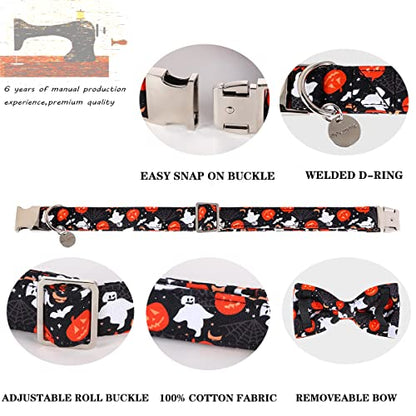 DOGWONG Halloween Black Ghost Dog Collar with Removable Cute Bow Tie Adjustable Pet Collars, Soft Comfy Halloween Themed Pet Collar, Fall Dog Collar for Small Medium Large Dogs - color: ghost collar bow, size: XS
