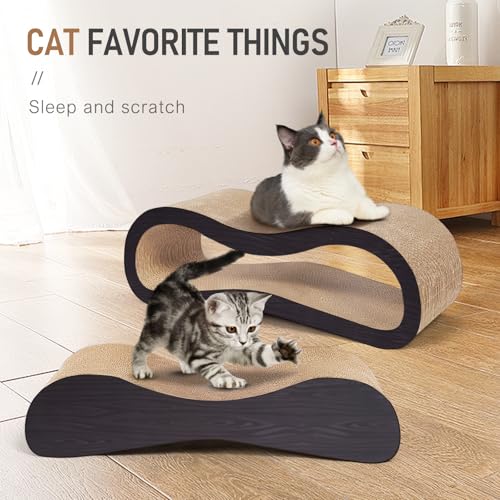 Simple Delxue 2 in 1 Large Cardboard Cat Scratcher Lounger，Cat Scratching Board for Indoor Cats,100% Recyclable&Reversible Horizontal Scratching Pads Prevents Furniture Damage,Brown - color: 2 IN 1 Large Brown Wood