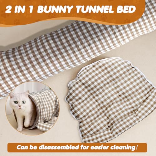 Spardar Bunny Tunnel Bed, 2-in-1 Collapsible Tunnel Tubes Toys, Washable, with Removable Mat Hideout, Interactive Toys for Rabbits Chinchilla Hedgehog Guinea Pigs Kitty, Checkered - color: Checkered