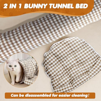 Spardar Bunny Tunnel Bed, 2-in-1 Collapsible Tunnel Tubes Toys, Washable, with Removable Mat Hideout, Interactive Toys for Rabbits Chinchilla Hedgehog Guinea Pigs Kitty, Checkered - color: Checkered