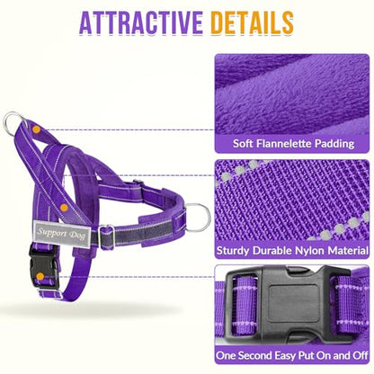 Lukovee No Pull Dog Harness and Leash Set - Heavy Duty Dog Vest with Soft Velvet Padding for Medium Large Dogs, Adjustable Reflective Tactical Harness with 2 Control Handles & Front Clip (L, PU) - color: Purple, size: Large