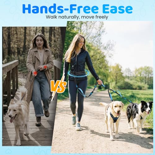 Hands Free Leash for 2 Large Dogs, No Tangle Waist Walking Bungee Leash, 6-8 FT Dual Dog Leashes(50-150 lbs) - color: 2 Dog – Forest Glow