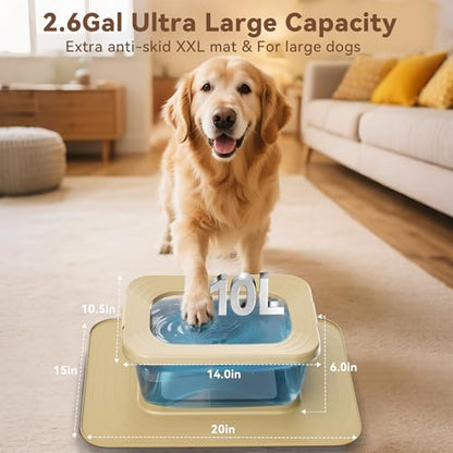 10L No Spill Dog Water Bowl, 2.6 Gal Stainless Steel No Splash Large Dog Water Bowl with Non-Slip Silicone Mat, Spill Proof Slow Drinking Pet Bowls for Messy Drinkers Indoor/Outdoor Use Beige - color: C-Beige