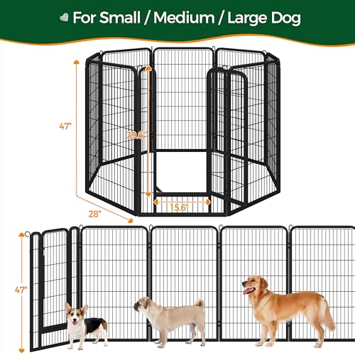 Yaheetech Dog Playpen Outdoor, 47 inch 8 Panels Dog Pen Indoor Heavy Duty Puppy Exercise Pen Metal Pet Fence for RV Camping/Yard/Garden - size: 47"
