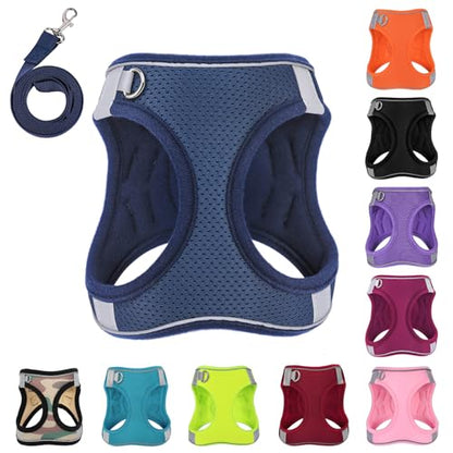 Dog Harness with Leash Set, No-Pull Step-in Reflective Pet Harness with 1 Leash Clips, Adjustable Soft Padded Easy Walk Dog Vest for Small Medium Large Dogs, Cats(Dark Blue, XXSmall) - color: Blue, size: XXS(Chest:11.5"-13"*Fit Cat)