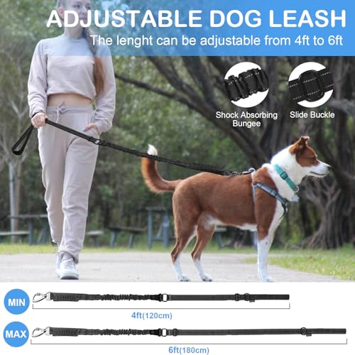 Heavy Duty Dog Leash for Medium Large Dogs,4-6FT Shock Absorbing Bungee Tactical Dog Leash with Control Padded Handle and Car Seatbelt, Reflective Lead for Walking Training,Black - color: Black