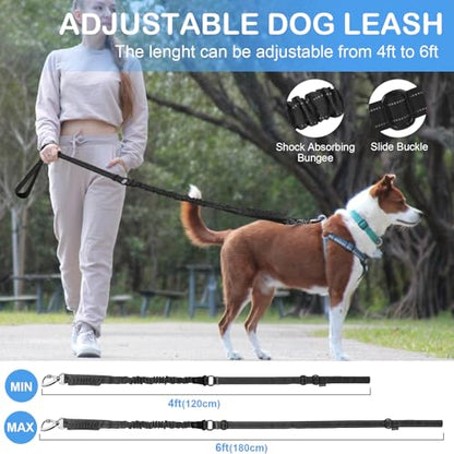 Heavy Duty Dog Leash for Medium Large Dogs,4-6FT Shock Absorbing Bungee Tactical Dog Leash with Control Padded Handle and Car Seatbelt, Reflective Lead for Walking Training,Black - color: Black