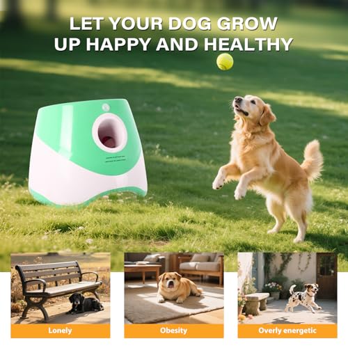 FAHKNS Automatic Dog Ball Launcher for Small Dogs, Indoor/Outdoor Interactive Dog Toy,USB Rechargeable Ball Thrower,10-30 Ft,Includes 15 Mini Tennis Balls,Green - size: 10-30FT for Small Dogs