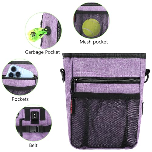 kissleaf Dog Treat Pouches for Pet Training with Magnetic Closure Treat Pouches for Pet Training,Large Dog Treat Training Pouch and Dog Clicker,Training Treat Pouch Built-In Poop Bag Dispenser-Purple. - color: Purple