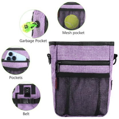 kissleaf Dog Treat Pouches for Pet Training with Magnetic Closure Treat Pouches for Pet Training,Large Dog Treat Training Pouch and Dog Clicker,Training Treat Pouch Built-In Poop Bag Dispenser-Purple. - color: Purple