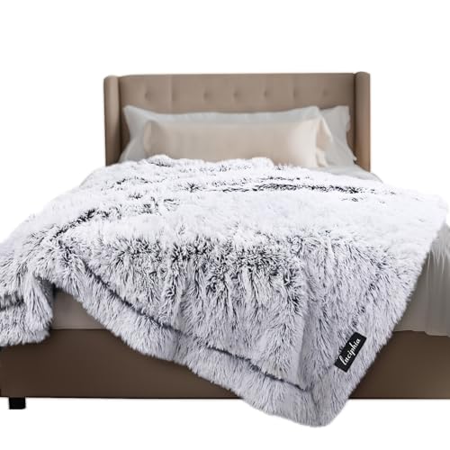 Luciphia Large Waterproof Dog Blanket for Pet Washable Liquid Proof Bed Intimacy Protection Shaggy Plush Calming Long Faux Fur Couch Cover Calming Cat Throw Blankets, Mist Grey, 60" x 80" - color: Mist Grey, size: 60"x80"