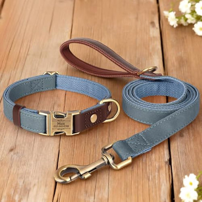 Personalized Dog Collars, Custom PU Leather Dog Collar with Name&Phone Number, Engraved Dog Collar for Small Dogs, Adjustable Durable Collar with Quick Release Metal Buckle, Denim Blue,S - color: Denim Blue, size: S: Neck 11-15", Width 0.6"