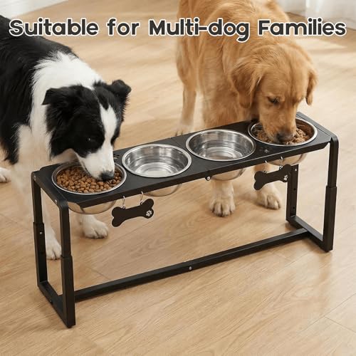 Metal Elevated Dog Bowls, Raised Dog Bowls for Medium/Large Sized Dogs with Four 58oz Stainless Steel Food Bowls, 3 Adjustable Height (8.8"/11.5"/14") Dog Bowl Stand Protect Neck & Joints - size: 8.8-14" | M/L Dogs | 4×58oz Bowls
