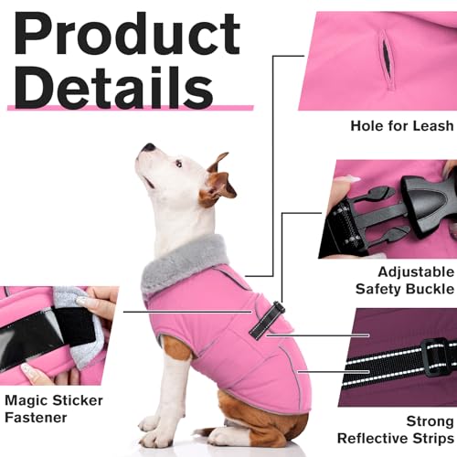 Lelepet Warm Dog Coats for Small Dogs Waterproof Dog Winter Jacket Reflective Pet Fleece Vest Windproof Cold Weather Coats with Adjustable Buckle & Leash Hole, Pink, S - color: Pink, size: S