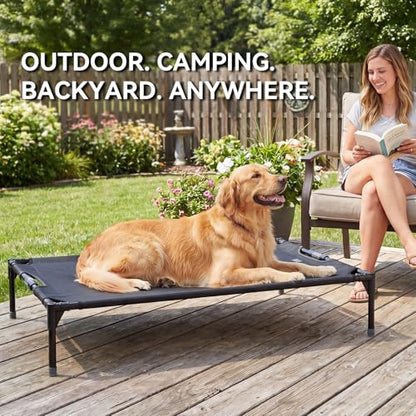 Petsfit Elevated Dog Bed for Large Dogs – Patented Anti-Sag Tension Bar, Cooling Raised Dog Cot for Outdoor/Camping/Indoor, Teslin Mesh, Non-Slip Frame, 48" - size: L-48"