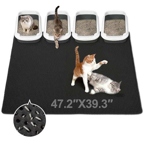 Jumbo Cat Litter Mat (47.2" x 39.3"), Large, Double layer, Waterproof, Non-Slip, Odor-Free, Easy to clean, Black - color: Black, size: 47.2" x 39.3"