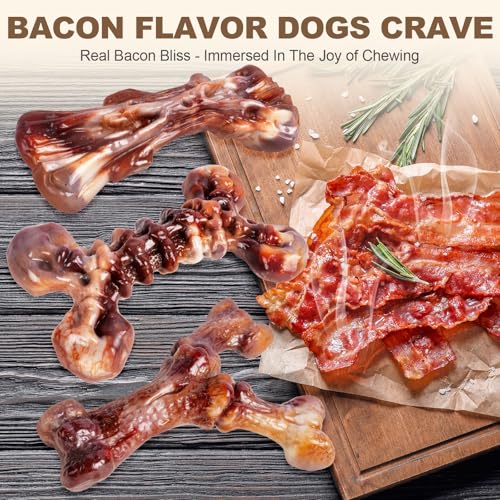 Kseroo Indestructible Dog Toys for Aggressive Chewers: 6-Pack Bacon Flavored Hard Nylon Dog Chew Toys for Medium & Large Dogs(25-90lbs), Tough Super Chewer Dog Bones Toys to Keep Them Busy, Brown - color: 6PC-Bacon-Brown