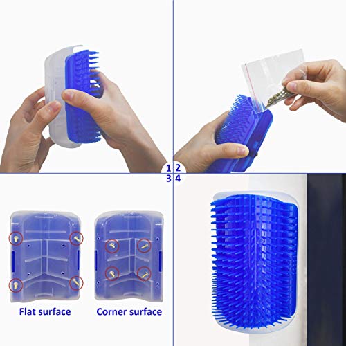 2 Pack Self Grooming Wall Brush for Cats and Dogs - Cat Groomer with Catnip, Massage Comb Tool for Long & Short Fur Pets (Blue) - color: Blue