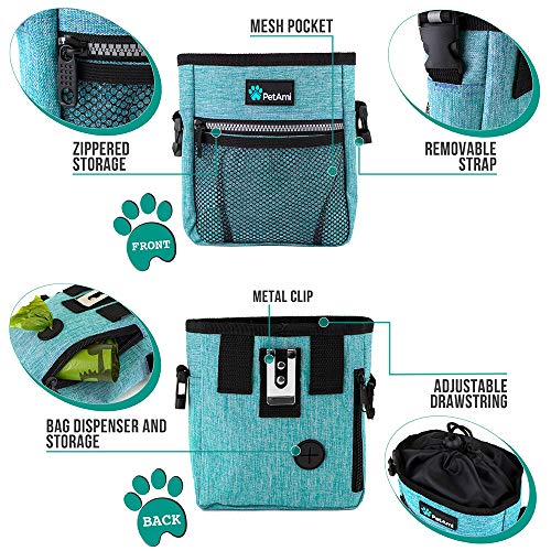 PetAmi Dog Treat Pouch | Dog Training Pouch Bag with Waist Shoulder Strap, Poop Bag Dispenser | Treat Training Bag for Treats, Kibbles, Pet Toys | 3 Ways to Wear (Turquoise) | No bowl included - color: Heather Sea Blue