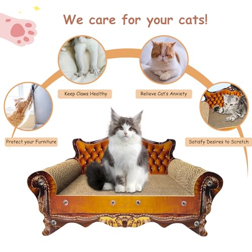Luxury Cardboard Cat Scratcher Sofa Bed, Couch Shaped Cat Scratching Board, Scratch Lounge with Catnip, Scratcher for Indoor Cats(Brown) - color: Brown Crown