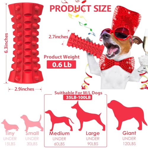 Indestructible Squeaky Dog Toy – Tough Rubber Chew Toy for Aggressive Large Dogs, Durable and Safe for Interactive Play - color: Red