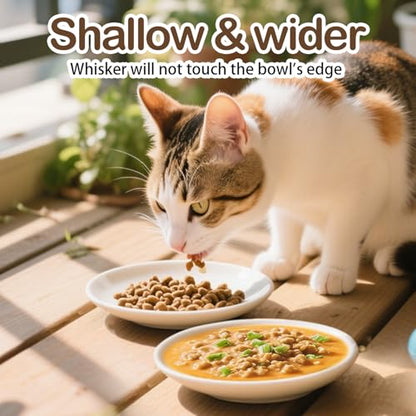 Cat Food Bowl Set of 6, Ceramic Cat Bowls, Anti Whisker Fatigue Cats Bowl Set,5.9 Inches Shallow Wide Kitten Plates for Wet/Dry Food, Indoor Pets (Paw) - color: Cat Paw