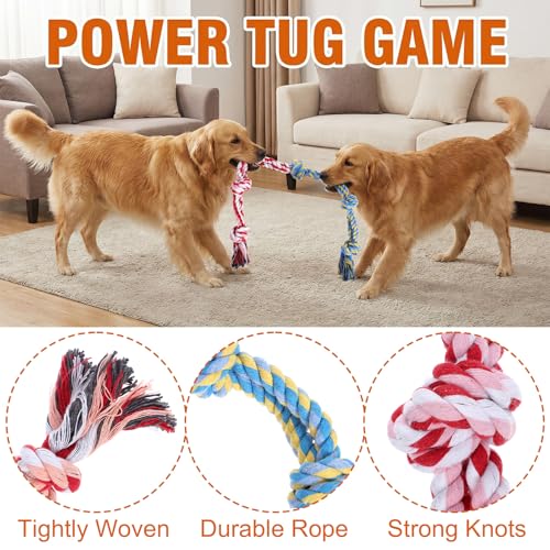 Lemecima Dog Rope Toys for Aggressive Chewers, 9-Pack Heavy Duty Indestructible Cotton Dental Cleaning Chew Toys, Tug of War Interactive Play for Large Medium Breeds