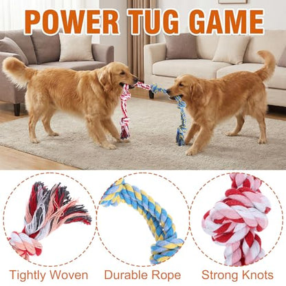 Lemecima Dog Rope Toys for Aggressive Chewers, 9-Pack Heavy Duty Indestructible Cotton Dental Cleaning Chew Toys, Tug of War Interactive Play for Large Medium Breeds