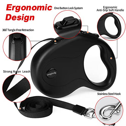 enrgticdg 16Ft Retractable Dog Leash,Light Weight Leash for Small to Medium Dogs/Cats Up to 50lbs,Stainless Steel Spring Strong Nylon Tape, Tangle Free, One-Handed Brake.(Black) - color: Black
