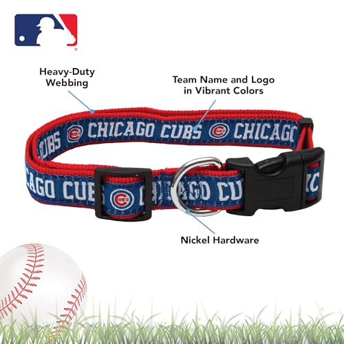 MLB Chicago Cubs Licensed PET COLLAR- Heavy-Duty, Strong, and Durable Dog Collar. Available in 29 Baseball Teams and 4 Sizes - color: Chicago Cubs, size: Medium