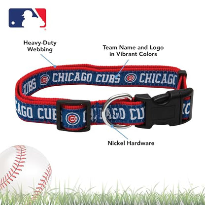 MLB Chicago Cubs Licensed PET COLLAR- Heavy-Duty, Strong, and Durable Dog Collar. Available in 29 Baseball Teams and 4 Sizes - color: Chicago Cubs, size: Large