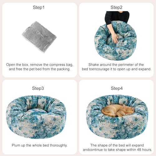 Dog Calming Beds for Small Medium Large Dogs - Round Donut Washable Puppy Dog Bed, Anti-Slip Faux Fur Fluffy Donut Cuddle Anxiety Cat Pet Bed (20" Flower) - color: Flower, size: 20"L x 20"W x 8"Th