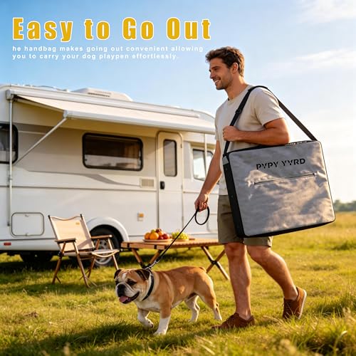 Dog Playpen with Bottom and Storage Bag, 32" H 8 Panels Puppy Pen with Square Bottom, Heavy Duty Dog Fence for Small/Medium Dogs - style: 32"H 8Panels