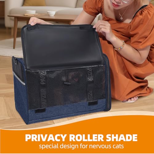 Top Loading Medium Cat Carrier with Private Curtain, Soft-Sided Small Pet Travel Crate Veterinarian, Teacup Poodle Dog Kennel Bag Suitcase Luggage Sleeve, 18x11x11 Inch Navy - color: Navy