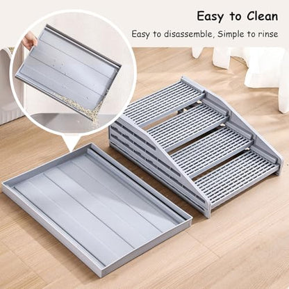 Litter Box Step Cat Ramp Litter Catcher for Cat Litter Boxes Height Adjustable Litter Mat for Small and Senior Cats Washable Water-Proof - Grey