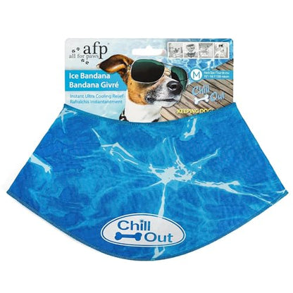 ALL FOR PAWS Dog Cooling Bandana, Cooling Bandanas for Medium Dogs, Dog Cooling Neck Wrap, Cooling Scarf for Dogs, Blue Ice Dog Neck Cooler for Summer (M) - size: Medium
