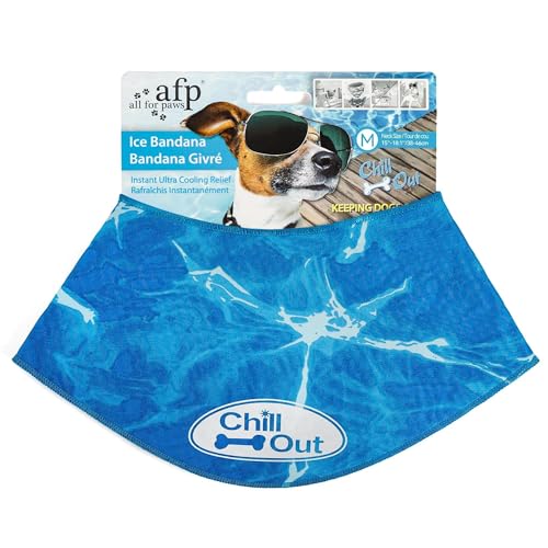 ALL FOR PAWS Dog Cooling Bandana, Cooling Bandanas for Medium Dogs, Dog Cooling Neck Wrap, Cooling Scarf for Dogs, Blue Ice Dog Neck Cooler for Summer (M) - size: Medium