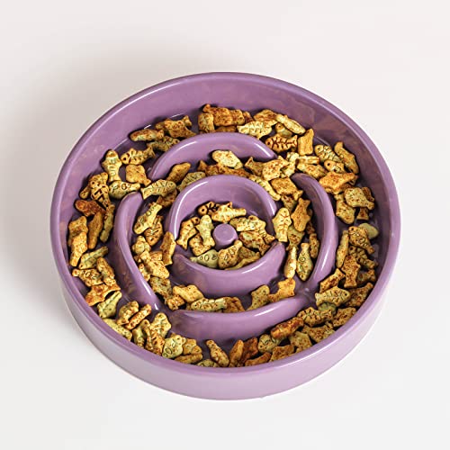 8.66 in Purple Ceramic Slow Feeder Dog Bowl for Medium and Large Breed,Fast Eater Dog Food Water Dish Heavy Wighted,Puppy Bowl for Fast Eaters,Puzzle Slow Eating Dish Modern Cute - color: Purple Slow Feeder