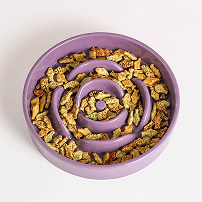 8.66 in Purple Ceramic Slow Feeder Dog Bowl for Medium and Large Breed,Fast Eater Dog Food Water Dish Heavy Wighted,Puppy Bowl for Fast Eaters,Puzzle Slow Eating Dish Modern Cute - color: Purple Slow Feeder