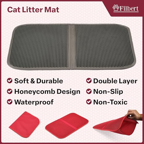 Filbert Cat Litter Mat, Foldable Cat Litter Mat, 23.6"x 14.8", Honeycomb Design, Skid-Proof, Water-Proof, Double Layer, Easy to Clean, Less Waste, Red - color: Red