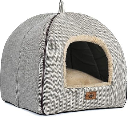 WINDRACING Cat Bed - Cat Cave House Tent with Washable Cushioned Pillow, Soft Kitten Beds, Pet Furniture (Large, Beige) - color: Beige, size: L(17.5 x 17.5 x 17.5 Inch)
