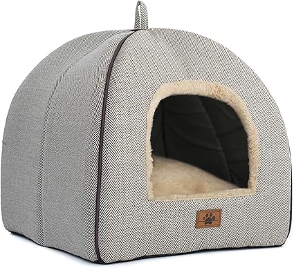 WINDRACING Cat Bed - Cat Cave House Tent with Washable Cushioned Pillow, Soft Kitten Beds, Pet Furniture (Large, Beige) - color: Beige, size: L(17.5 x 17.5 x 17.5 Inch)