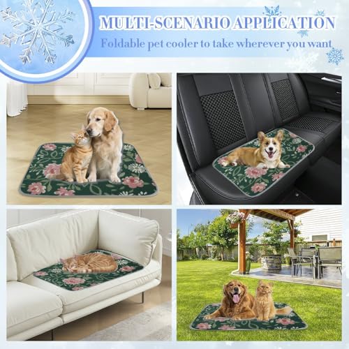 Dog Cooling Blanket Ice Silk Cooling Gel Mat for Dogs Garden Flowers Dog Bed Washable Pet Pad 28" X22" Cool Mats for Dogs Blanket Crate, Bed, Indoor& Outdoor Floor, Car Seats