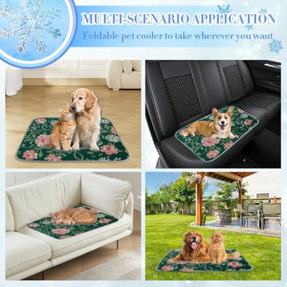 Dog Cooling Blanket Ice Silk Cooling Gel Mat for Dogs Garden Flowers Dog Bed Washable Pet Pad 28" X22" Cool Mats for Dogs Blanket Crate, Bed, Indoor& Outdoor Floor, Car Seats