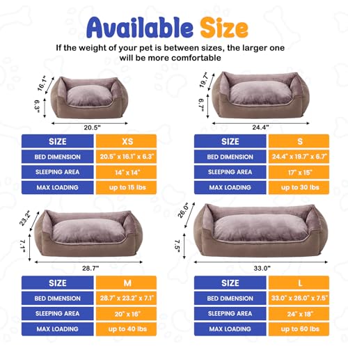 Rectangle Dog Bed for Small Dogs Washable Pet Bed with Bolster Sides Non-Slip Bottom Pet Sofa Waterproof Lining Durable Pet Cuddler, Light Brown, 21x 16x 6.3 in - color: Light Brown, size: 21"L x 16"W x 6.3"Th