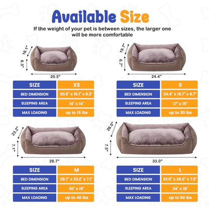 Rectangle Dog Bed for Medium Size Dog with Removable Washable Cover Pet Bed with Bolster Sides Non-Slip Bottom Pet Sofa Waterproof Lining Durable Pet Cuddler, Light Brown, 25x 20x 6.7 in - color: Light Brown, size: 24"L x 20"W x 6.7"Th
