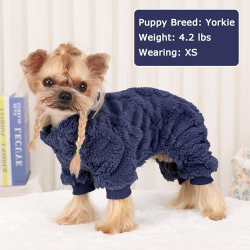 Dog Sweater Fleece Turtleneck Winter Dog Clothes for Small Dogs Girls Boy, Warm Fleece Puppy Pajamas Onesies, Pet Clothes Puppy Sweater Pjs, Doggy Jumpsuits Doggie Outfit, Dark Blue, XXS - color: Dark Blue, size: XX-Small (Chest 11in )
