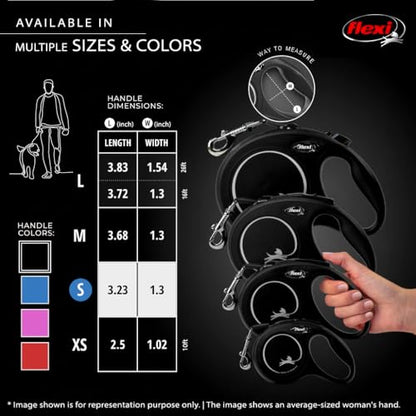 FLEXI New Classic Small Tape Retractable Dog Leash for Small Dogs Upto 26 lbs. – 10 ft., Black | Tangle Free Pet Walking Leash with One-Handed Brake, Pause, Lock|German Quality Product - color: Black, size: Small - 10 Feet (Tape)